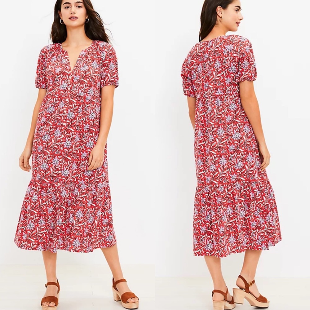 Loft | Floral Tiered Pocket Shirtdress